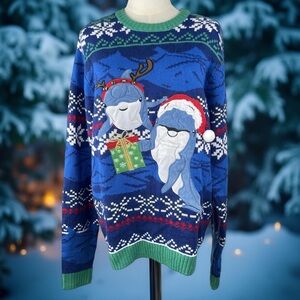 Celebrate Together Men’s Christmas Holiday Blue Dolphin Crewneck Sweater Size L